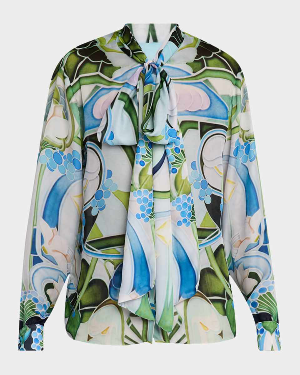Ines Printed Bow-Neck Blouse